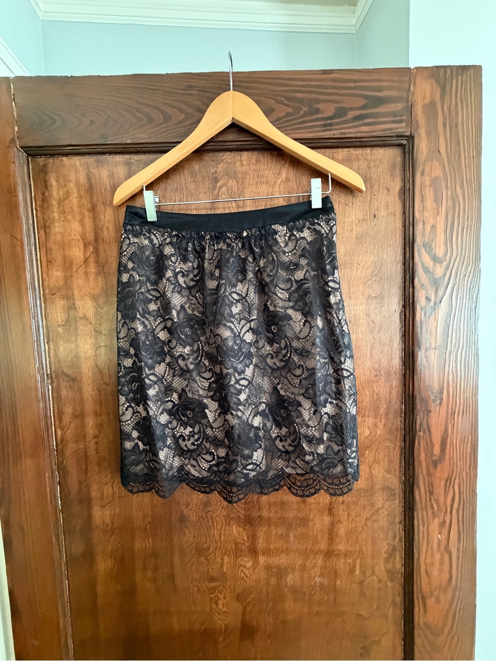 Trina Turk Black Lace Mini Skirt with Nude Lining